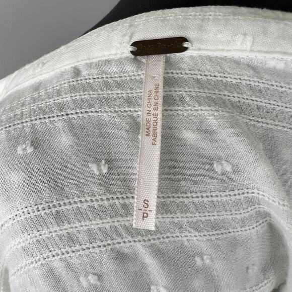 FREE PEOPLE White Ivory Blissful Beginnings Swiss Dot Cottage-core Blouse Top S - Picture 7 of 8